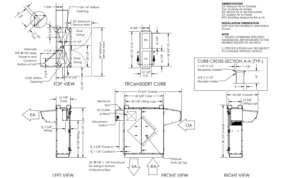 Dimensional drawing for the TRC1600 model.